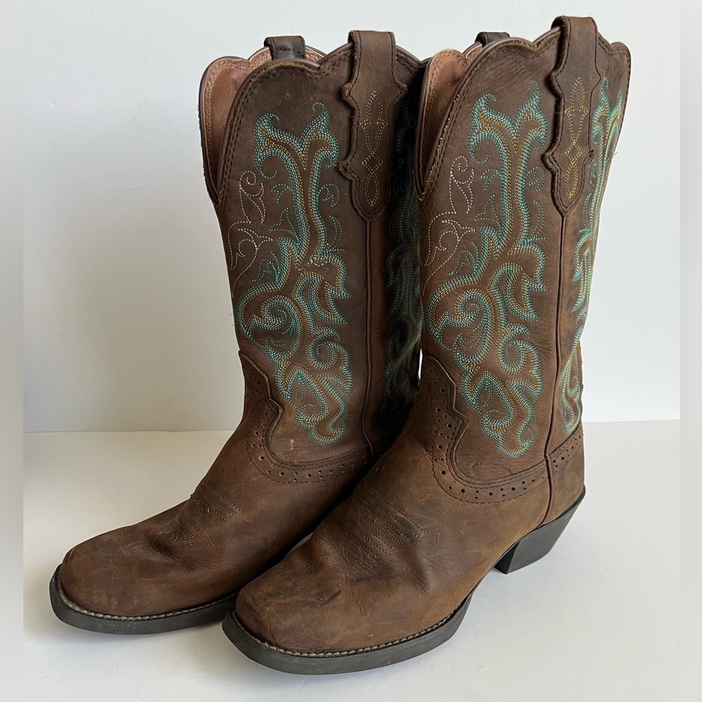 Justin Women's Stampede Cowboy Boots Brown Leather Size 7B